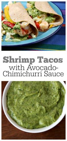 
                    
                        Shrimp Tacos with Avocado- Chimichurri Sauce #recipe
                    
                