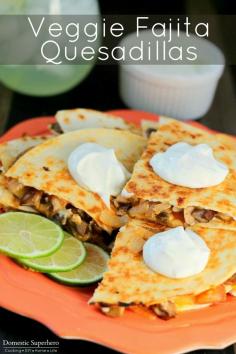 
                    
                        Veggie Fajita Quesadillas are full of fresh delicious vegetables and grilled up for an easy cheesy meal!
                    
                