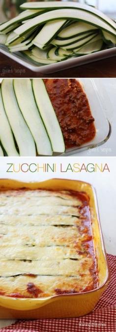 Healthy, low carb zucchini lasagna recipe! Yummy! #lowcarb #healthyeating with ground turkey... Think I may try this