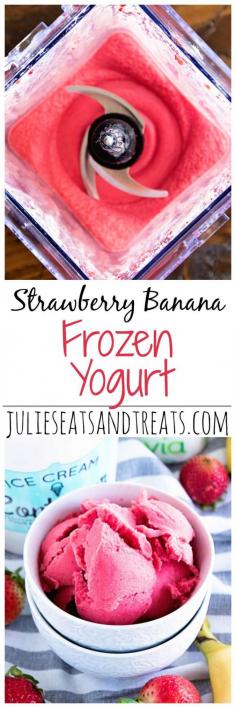Strawberry Banana Frozen Yogurt ~ Light, Healthy Frozen Yogurt Recipe Loaded with Bananas and Strawberries!