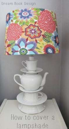
                    
                        A great tutorial for how to cover a lampshade easily on dreambookdesign.com
                    
                