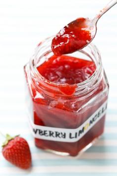 
                    
                        Strawberry Limoncello Jam, perfectly sweet with a hint of limoncello liqueur (plus FREE printable jar labels!)
                    
                