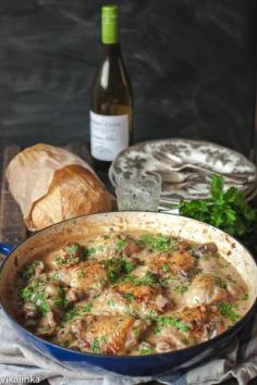 
                    
                        Succulent chicken with cremini mushrooms cooked in white wine and a splash of cream.
                    
                
