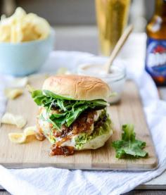 
                    
                        Goat Cheese Guac Burgers with Cheddar and Caramelized Onions — There's a lot going on with this burger (in a good way): the patties are stuffed with goat cheese and toppings include guacamole, cheddar, barbecue mayo, and caramelized onions. via how sweet eats
                    
                