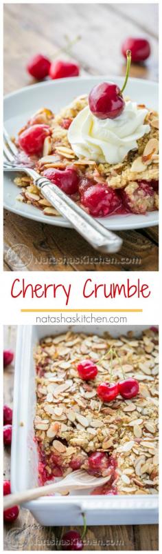 This Cherry Crumble is a family favorite! The crumbly crisp almond topping is a perfect match to those juicy plump cherries @natashaskitchen