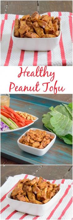 Peanut Tofu - this healthy baked recipe makes the tofu crispy, perfect for stir fry! Vegan, low fat, gluten free.