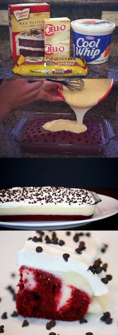 Red Velvet Poke Cake #dessert #recipes #yummy #treat #recipe