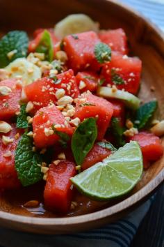 thai watermelon salad. (omit fish sauce to make it vegan)