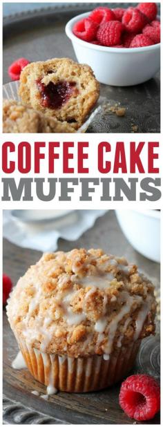 Coffee Cake Muffins - For the Muffins:1½ cups all-purpose flour½ cup brown sugar2 teaspoons baking powder1 teaspoon cinnamon¼ teaspoon baking soda¼ teaspoon salt¾ cup strong brewed coffee, chilled or ¾ cup milk⅓ cup canola oil1 egg¼ cup raspberry preserves For the Topping:¼ cup all-purpose flour¼ cup brown sugar¼ teaspoon cinnamon3 tablespoons cold butter, cut into small cubes¼ cup walnuts, finely chopped For the Vanilla Glaze:½ cup powdered sugar1 tablespoon milk½ teaspoon vanilla