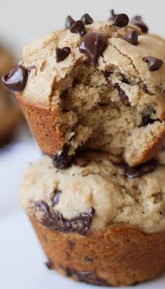 Peanut Butter Chocolate Chip Muffins Recipe ~ Light and fluffy muffins are full of delicious peanut butter and chocolate flavors.
