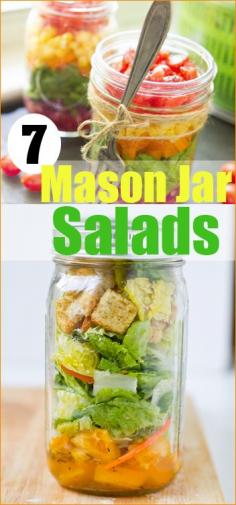 
                    
                        7 Mason Jar Salads.  Delicious recipes for on the go and a healthier diet.
                    
                