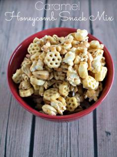 
                    
                        Caramel Honeycomb Snack Mix - a tasty snack made with Honeycomb cereal
                    
                