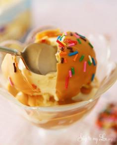 Butterscotch Magic Shell Topping! Two ingredients and two minutes for a delicious homemade magic shell ice cream topping! www.skiptomylou.org #recipe #icecreamtopping #copycatrecipe