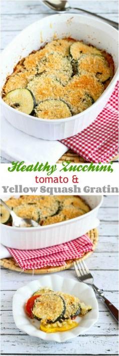 
                    
                        Healthy Zucchini, Tomato and Yellow Squash Gratin Recipe...110 calories and 3 Weight Watchers PP | cookincanuck.com #vegetarian #MeatlessMonday
                    
                