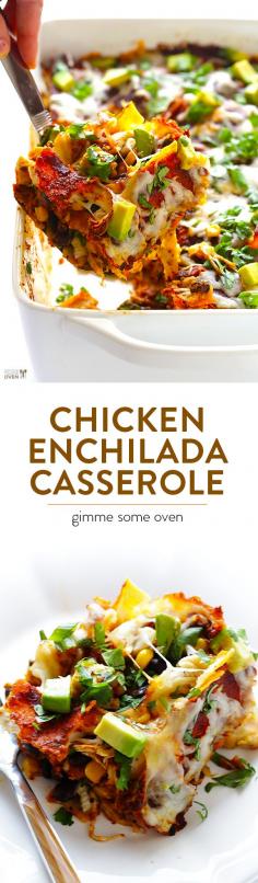 Chicken Enchilada Casserole -- my favorite recipe for enchiladas that's made extra easy by being "stacked" into a casserole | gimmesomeoven.com