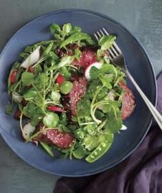 Steak and Watercress Salad With Spicy Miso Dressing Give veggies and seared steak a lift with a Japanese-style dressing made from rice vinegar, white miso, and sesame oil. Get the recipe for Steak Salad With Spicy Miso Dressing.