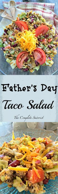 
                    
                        Father's Day Taco Salad ~ Taco salad with Green Goddess dressing and made crunchy with Doritos chips. ~ The Complete Savorist
                    
                