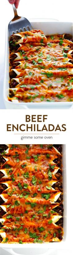 
                    
                        My favorite recipe for classic beef enchiladas, made with an easy homemade sauce and guaranteed to be a crowd pleaser! | gimmesomeoven.com
                    
                