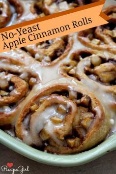 No Yeast Apple Cinnamon Rolls with Maple Icing #fall #breakfast #brunch #recipe - RecipeGirl.com