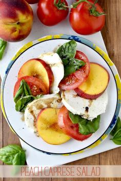 Peach Caprese Salad is a fresh, slightly sweet twist on the classic Caprese Salad. One of my favorite salad recipes of the summer! | iowagirleats.com