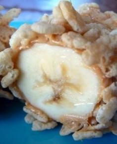Breakfast Sushi - banana covered in peanut butter, sliced into bite size pieces, and rolled in rice krispies. Make it paleo friendly by using almond butter and rolling in chopped almonds.