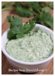 Cilantro Jalapeno Dip Recipe Ingredients: 6 to 8 jalapenos 1 bushel cilantro (meaning a huge handful) 1 packet of dry Ranch dressing mix 1 cup Sour Cream 1 cup Mayonnaise Instructions: Puree the jalapenos and cilantro in a food processor until it looks like a paste Be sure to scoop out the seeds of the jalapenos if you want a mild dip Mix together the cilantro and jalapeno puree mixture with 1 cup of mayonnaise and 1 cup of sour cream mix Chill for about an hour and serve Enjoy! Tip: Try it on b