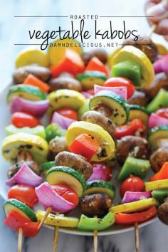 SUMMER RECIPES TO TRY. Vegetable Kabobs - These marinated fresh veggie kabobs are packed with tons of flavor - perfect as a healthy side dish to any meal! From @damndelicious. #kabobs #recipes