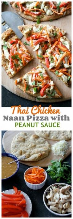 
                    
                        Thai Chicken Naan Pizza Recipe with Peanut Sauce, Red Pepper and Carrots...Always a hit! | cookincanuck.com
                    
                