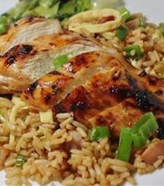 Grilled Asian Chicken.  ¼ 	cup soy sauce  4 	teaspoons sesame oil  2 	tablespoons honey  3 	slices fresh ginger root  2 	cloves garlic, crushed  4 	skinless, boneless chicken breast halves