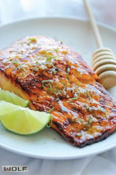Honey Glazed Salmon - pinner says The easiest, most flavorful salmon you will ever make. And that browned butter lime sauce is to die for! DamnDelicious.net #fish #seafood #dinner_recipes
