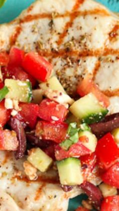 
                    
                        Grilled Pork Chops with Greek Salad Salsa ~ You can make this fantastic meal in under 30 minutes. The pork chops get a boost of flavor from a fresh Greek salad salsa.
                    
                
