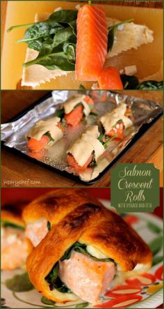 Salmon Crescent Rolls with Spinach and Feta | The Weary Chef more funny pics on facebook: https://www.facebook.com/yourfunnypics101
