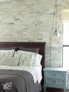 Brick Stencil Feature Wall - Create a brick stenciled wall that looks exactly like a real brick wall ~ I couldn't believe it was paint!