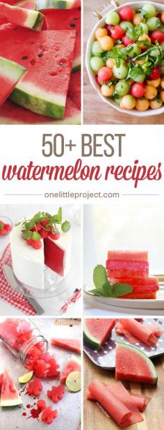 
                    
                        50+ Best Watermelon Recipes -  I had no idea there were so many things you could make with watermelon!  This list has sweet desserts, savoury salads, and simple snacks. They look DELICIOUS!
                    
                