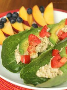 Don't miss this quick and easy, low carb, gluten free, and all around healthy lunch idea: Tuna Salad Lettuce Wraps!