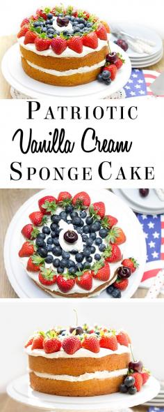 Patriotic Vanilla Cream Sponge Cake - Erren's Kitchen