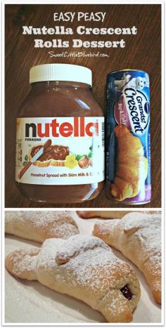 
                    
                        NUTELLA CRESCENT ROLLS DESSERT - Under 20 minutes to make, with only a 5 minute prep, this delicious dessert will have your Nutella fans cheering! |  SweetLittleBluebi...
                    
                