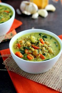 Chickpea & Vegetable Coconut Curry Soup Recipe -  ilovevegan.com #vegan #curry #glutenfree #vegetarian