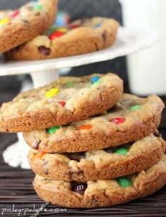 XXL M & M Chocolate Chip Cookies- I love the idea of baking cookies in a muffin top pan for giant chewy cookies!