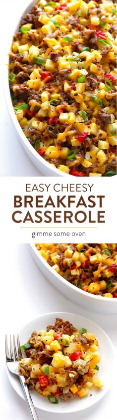 
                    
                        Easy Cheesy Breakfast Casserole -- full of sausage, eggs, potatoes, and always a crowd favorite! | gimmesomeoven.com
                    
                