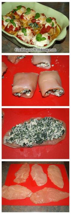 Chicken spinach rolls. Substitute Parmesan bites for breadcrumbs