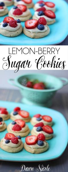 
                    
                        These Lemon Berry Sugar Cookies are a twist on my momma's Fruit Pizza. They're pretty, easy, summery and disappear in seconds when we bring them to cookouts! | bydawnnicole.com
                    
                