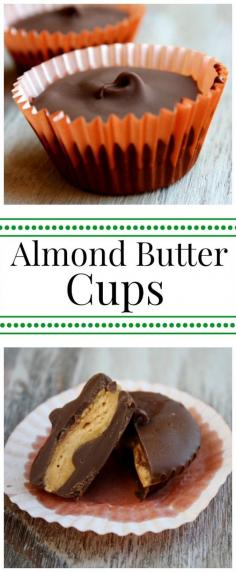 
                    
                        Homemade Almond Butter Cups.  Just like Reeses Peanut Butter Cups, but made with almond butter instead.  A delicious candy recipe!
                    
                