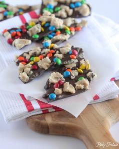 Bark: Cookie Dough Chocolate Bark, made with eggless cookie dough.  Fun and festive for Holiday gift giving!