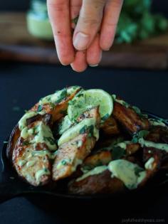 Oven Roasted Potato Wedges with Avocado Wasabi Aioli #JoyfulHealthyEats