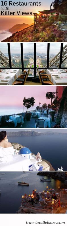 
                    
                        Whether you crave rough-edged mountains or deep ocean views, a glitzy skyscraper scene or a secluded retreat, these restaurants offer mesmerizing views with menus worthy of the scenery.
                    
                