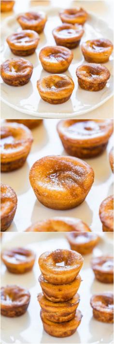 Mini Cinnamon Sugar Popovers - They taste like mini donuts and the blender batter is the easiest ever! No popover pan required! #recipe