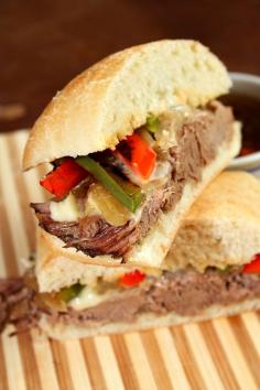 Easy recipe for Slow Cooker French Dip Sandwiches.  Photographs included.