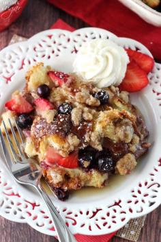 Strawberry and Blueberry French Toast Casserole - the perfect breakfast for Easter morning! Uses my favorite Kings Hawaiian Sweet bread!