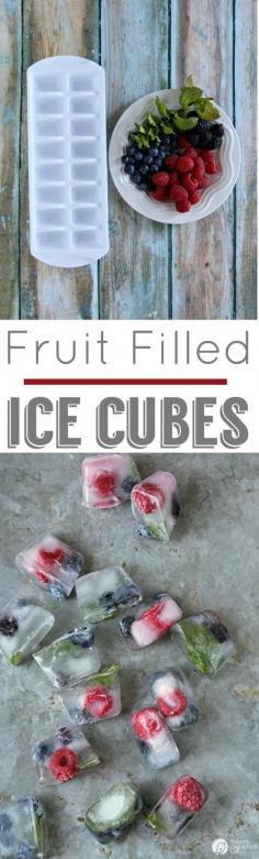 
                    
                        Fruit Filled Ice Cubes with Mint - Berry filled Ice cubes for fun entertaining. Great for 4th of July | See more on TodaysCreativeLif...
                    
                
